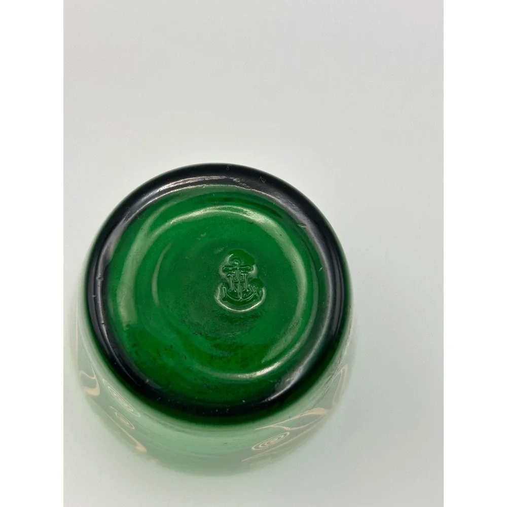 Vintage Anchor Hocking Emerald Green Glass Bud Vase Gold Gilt Scroll 3.75 in
